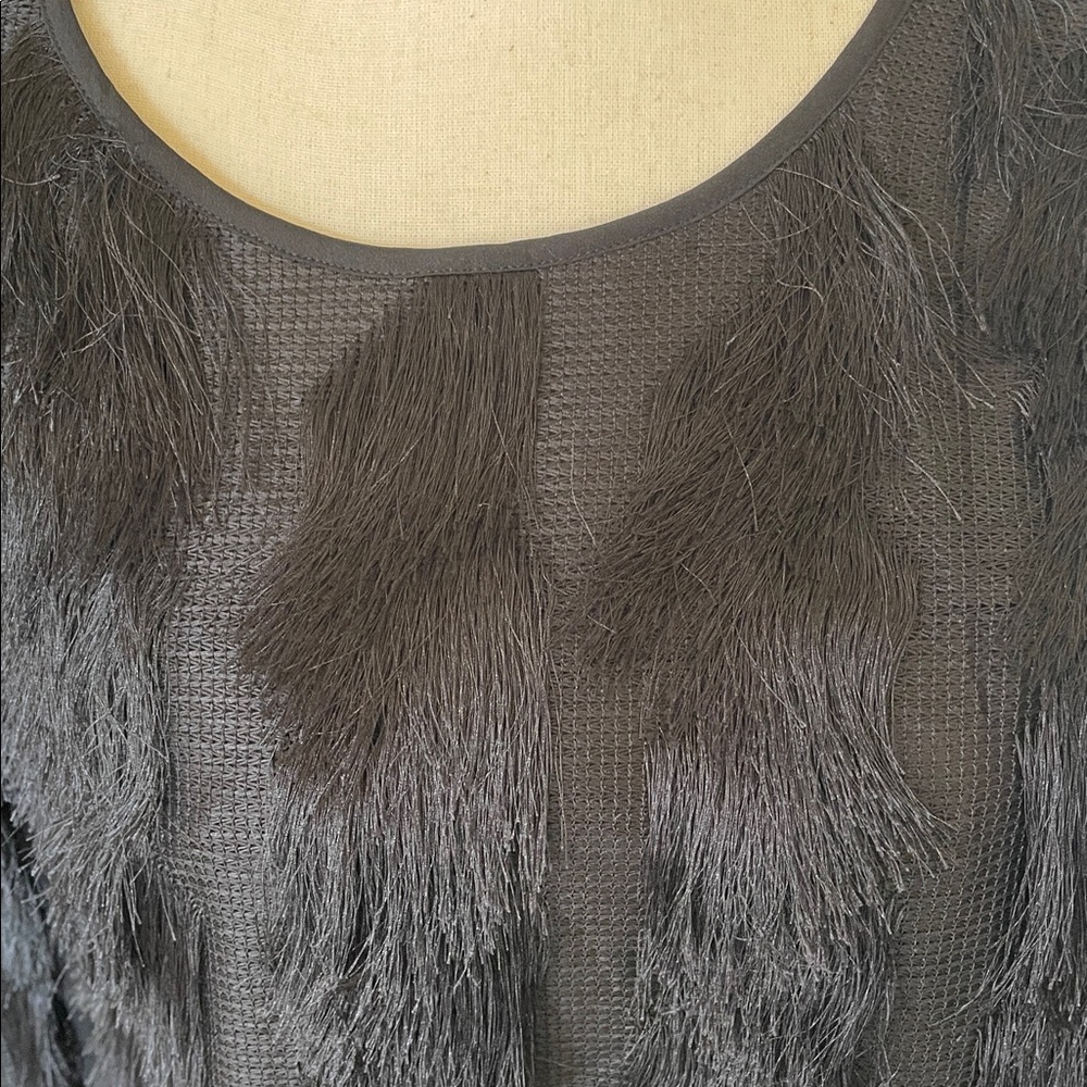Ann Taylor Black Striped Fringe Long Sleeve Blouse Size Small - Picture 4 of 10